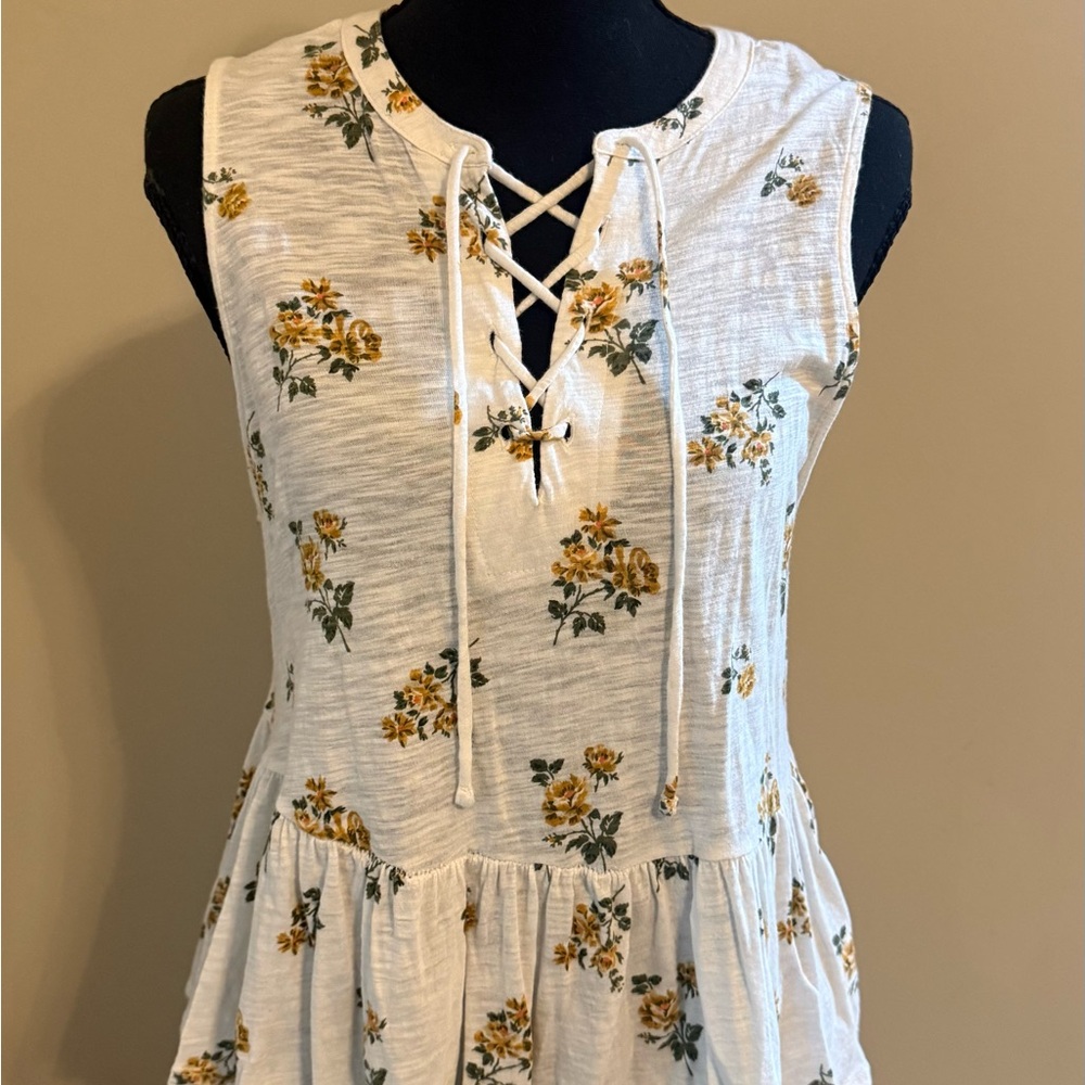 Lace-Up Floral Sundress in Ivory and Mustard